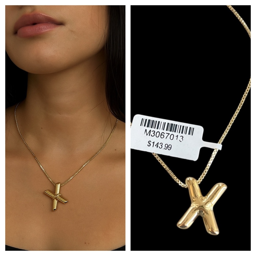 14 K Gold Plated Letter X Pendant Necklace w/Chain Elegant